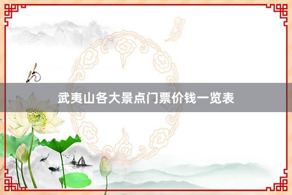 武夷山各大景点门票价钱一览表